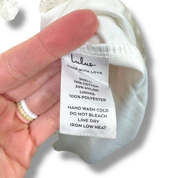 Lulus NWOT Devotion Off-White Eyelash Lace Sheer Cap Sleeve Midi Dress Medium - Picture 6 of 12